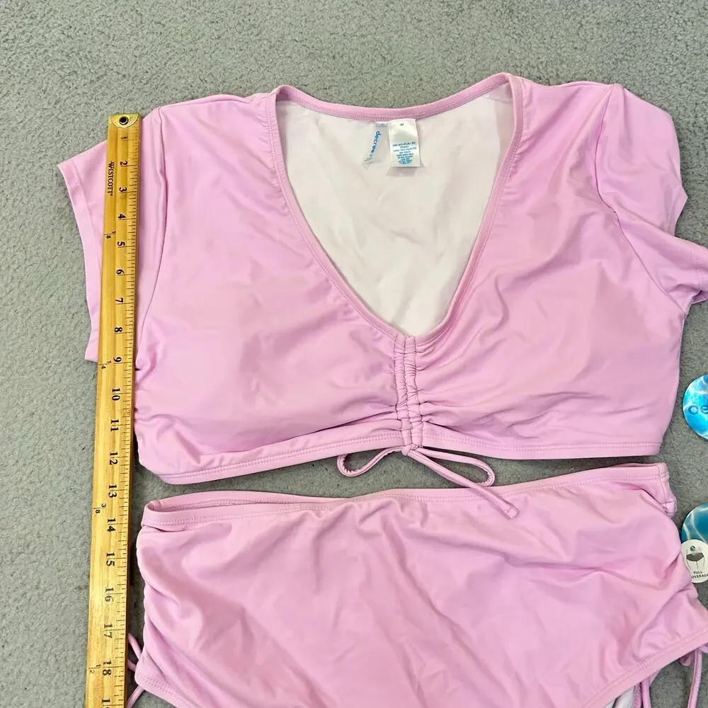Decree Bikini Swimsuit‎ Womens 1X Pink Full Coverage High Rise 2 Piece NEW